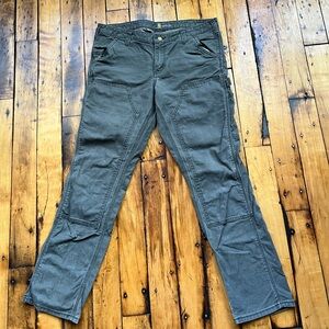 Carhartt Women 12 (36x32) Green Double Knee Canvas Pant Slim Dungaree Distressed